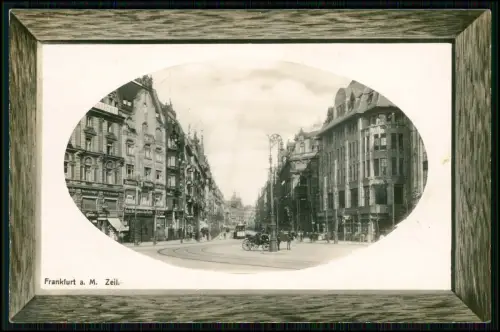 Foto AK Frankfurt am Main Zeil Straßenansicht - Präge Postkarte Rahmenmotiv 1911