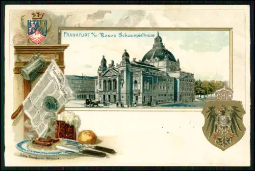 AK 1.WK - Frankfurt Main Schauspielhaus - Wappen Präge Litho Feldpost 1917 gel.
