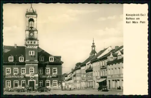 Echt Foto AK - Königsbrück Sachsen - Rathaus am Karl Marx Platz - Geschäfte DDR