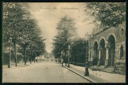 AK - Worms am Rhein Festhausstrasse - Bäume historische Laternen - 1913 gelaufen