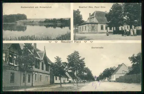 AK - Neudorf Harzgerode im Harz - Badeanstalt Gasthof Dorfstraße - 1920 gelaufen