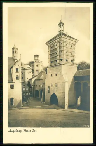 Echt Foto AK - Augsburg - eindrucksvolle Darstellung des Roten Tores - 1943 gel.