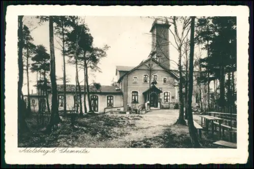 AK Adelsberg bei Chemnitz - Gasthaus Bergwirtschaft Waldumgebung Sitzbänke Gäste