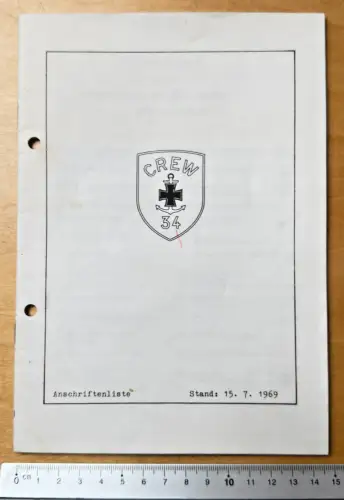Heft 18 S. - Crew 34. Marineoffiziere - ca. 250 Anschriften mit Info Stand 1969