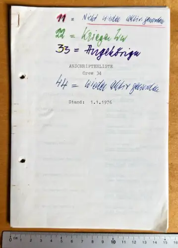Heft 16 S. - Crew 34. Marineoffiziere - ca. 180 Anschriften mit Info Stand 1976