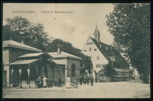AK - Göppingen Partie b. Sauerbrunnen Personen zeittypische Kleidung - 1914 gel.
