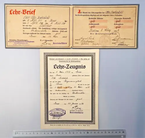 Gelsenkirchen - Lehrbrief Elektriker 1932 Zeche - Bergmannsglück Prüfung Zeugnis