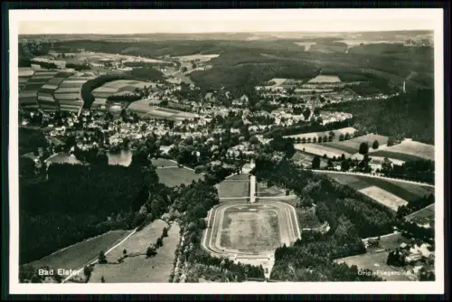 2x Foto AK - Bad Elster, Vogtland - Luftbild Sportstadion mit Laufbahn Innenfeld