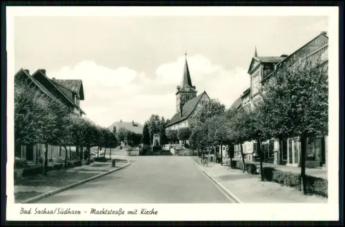 Foto AK - Bad Sachsa, Südharz - Blick in die Marktstraße mit Kirche und Ortskern