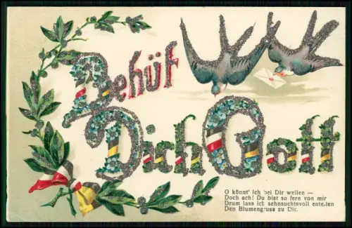 3x AK 1.WK - Sprüche Glitzerauflage mit dekorativen Steinchen Effekt - Feldpost