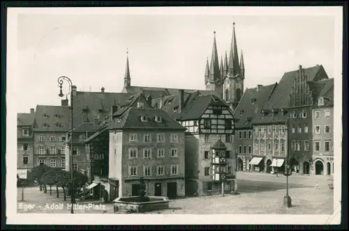 Foto AK - Cheb Eger Marktplatz Adolf Hitler Platz Náměstí Krále Jiřího 1942 gel.