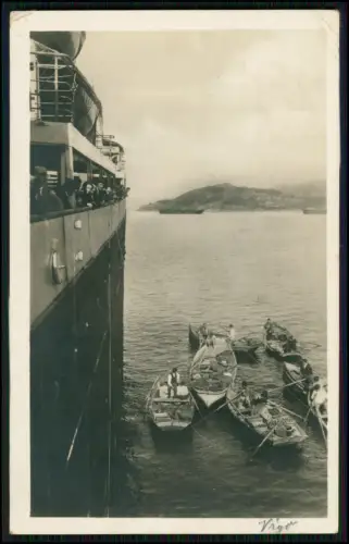 4x Foto AK Funchal Madeira Norddeutscher Lloyd Dampfer Passagiere Beiboote 1924