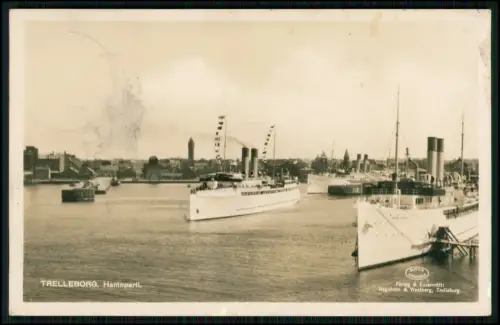 Foto AK - Trelleborg in Schweden Hamnparti Hafenpartie Dampffähren 1940 Feldpost