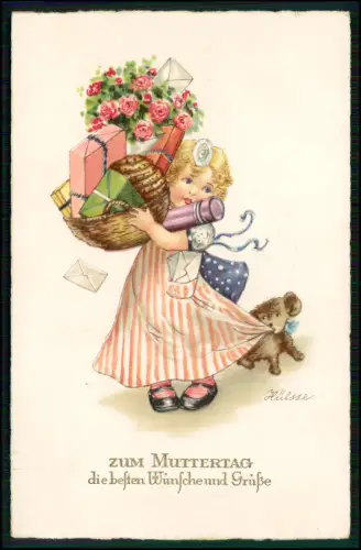 Künstler AK - Mädchen - Zum Muttertag Wünsche Grüße - Karte signiert Hülsse 1940