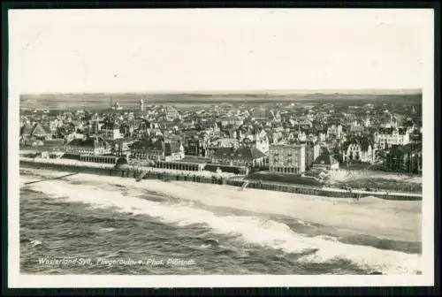 Echt Foto AK - Westerland Sylt Fliegeraufnahme Strand Promenade - 1935 gelaufen