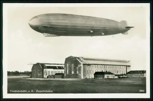 Foto AK - Friedrichshafen Zeppelinhalle fliegend Luftschiff Graf Zeppelin LZ 127