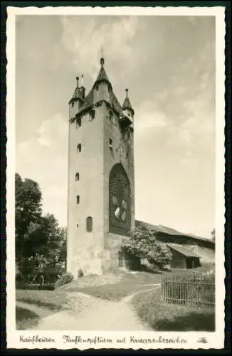 Echt Foto AK- Kaufbeuren im Allgäu - Fünfknopfturm mit Kriegswahrzeichen