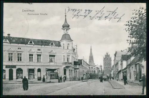 AK Demmin Anklamer Straße - Hotel zur Reichspost Geschäftshäuser Passanten 1916