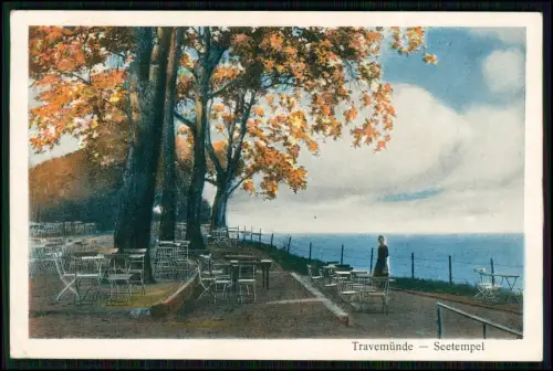 AK Travemünde Lübeck - Seetempel Restaurant Cafe Terrasse Tische Stühle 1921 gel