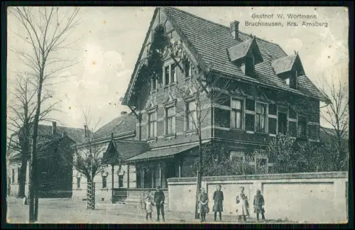 3x AK Bruchhausen Arnsberg - Gasthof W. Wortmann - Vorgarten Straße Kinder 1914