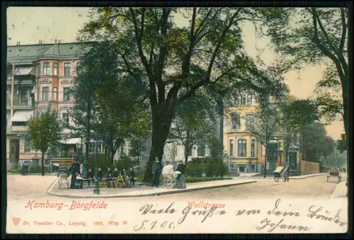 AK Hamburg Borgfelde Wallstraße - Straßenszene Passanten Wohnhäusern - 1906 gel.