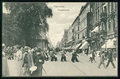 AK Hannover Theaterplatz Musikkapelle, Passanten, Kinder, Straßenbahn, 1907 gel.