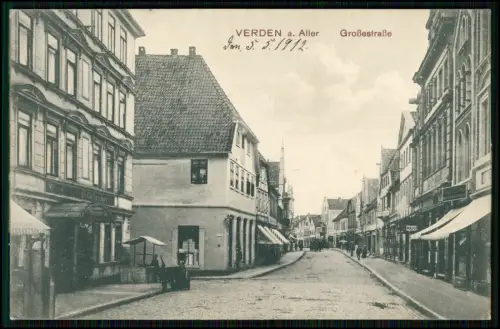 AK Verden Aller Großestraße Geschäftshäuser Schaufenster Markisen Passanten 1912