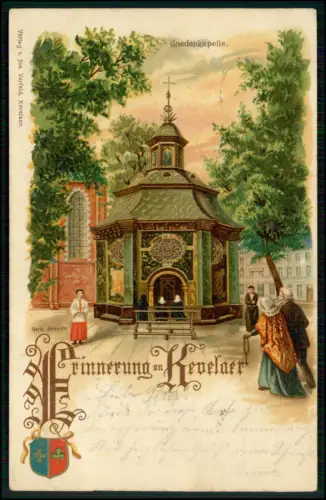 4x AK Lithografie Kevelaer Gnadenkapelle Pilger Kleidung Ministrant Wappen 1900