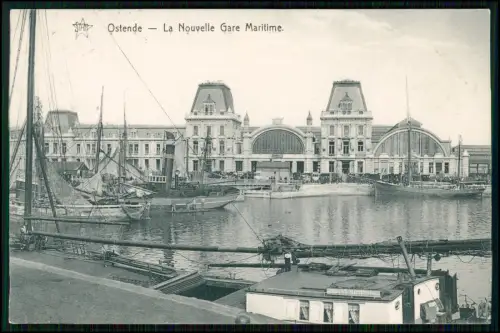 AK - Ostende - Nouvelle Gare Maritime - Bahnhof Hafenbecken Segelschiffe uvm.