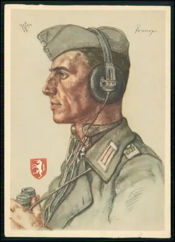 Orig. AK - Hugo Primozic - Kopfhörer und Fernglas - Sturmgeschütz-Abteilung 667