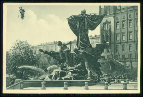 AK Stettin Szczecin Manzelbrunnen großer Figurenbrunnen Wasserfontänen 1909 gel.