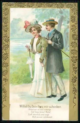 4x AK - Liebespaar Präge Goldrahmen mit floralen Motiven - Jugendstil 1903 gel.