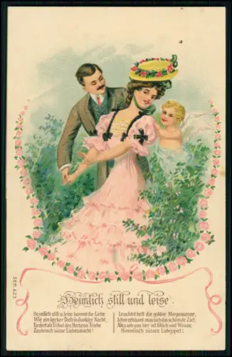 4x Präge AK- Liebespaar Belle Époque - Verse Operette Frau Luna Paul Lincke 1903