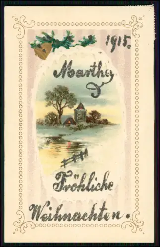 AK Künstler Präge - Glitzer Karte fröhliche Weihnachten Stuttgart 1905 gelaufen