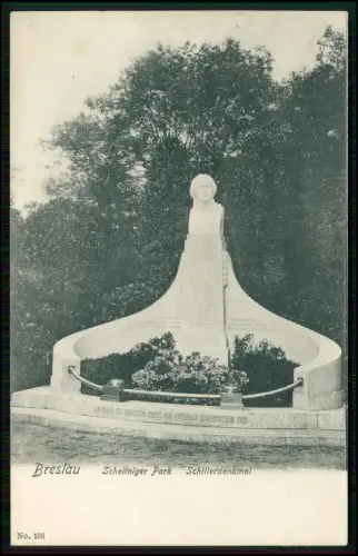 AK Schillerdenkmal Scheitniger Park Breslau Wrocław 1905 Friedrich Schiller gel.