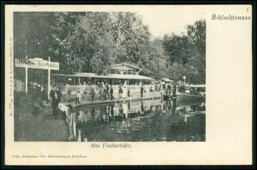 AK Berlin Schlachtensee Alte Fischerhütte Restaurant - Seeufer Bootsanleger 1908