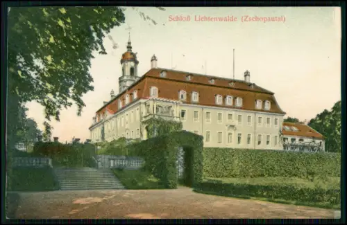 AK Lichtenwalde Zschopautal - Schloss Parkanlage Treppenaufgang Hecken 1906 gel.