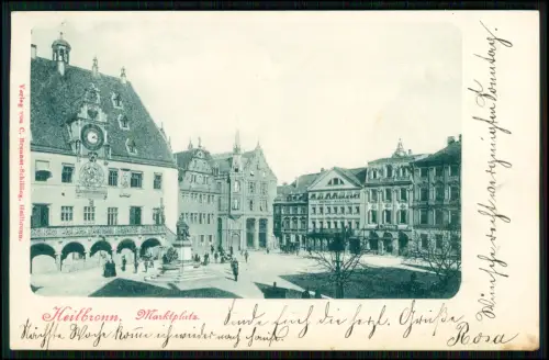 AK - Heilbronn Marktplatz Rathaus Uhr Kilianskirche Hotel Falken - 1900 gelaufen
