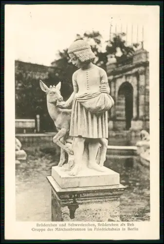 AK Berlin Friedrichshain - Märchenbrunnen Brüderchen Schwesterchen Bahnpost 1917