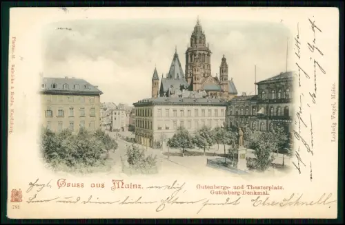 AK - Mainz Litho 1900 gelaufen - Gutenbergsplatz Theaterplatz Gutenberg Denkmal