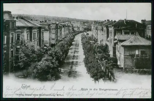 AK Erfurt - Steigerstrasse breite Allee - Häuserzeilen Gleisanlage 1901 gelaufen