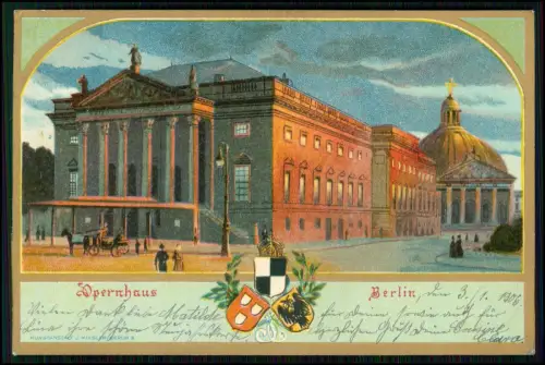 AK Lithographie Berlin - Königlich Opernhaus Wappen Mondschein - 1906 gelaufen