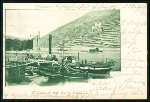 AK Mäuseturm Ehrenfels Bingen Rhein - Trajektschiff - Eisenbahnfähre Bingerbrück