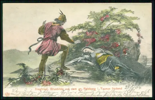 AK Großer Feldberg Taunus romantische Szene Siegfried u. Brunhilde Bahnpost 1901