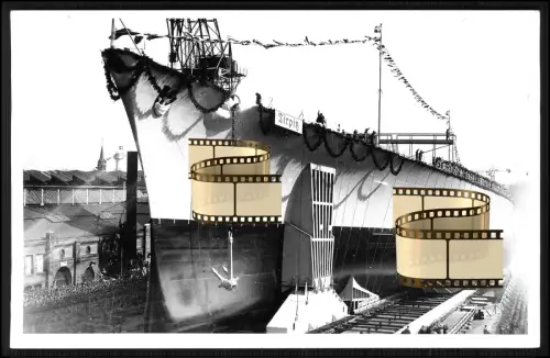 Foto 10x15cm - Stapellauf Schlachtschiff Tirpitz am 1. April 1939 Wilhelmshaven