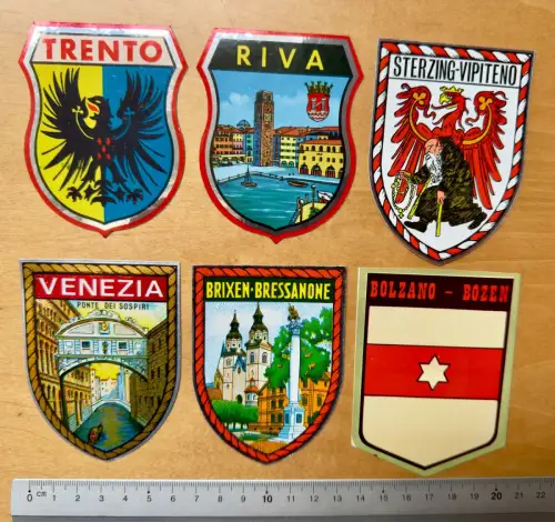 6 Wappen - Trento Sterzing Riva Venezia Brixen Bozen Südtirol Italien - 8x6cm