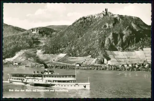 Foto AK- Königswinter am Rhein mit Drachenfels Drachenburg und Dampfer Vaterland