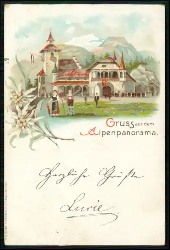 AK Berlin Treptow Alpenpanorama Gewerbeausstellung 1896 gelaufen Vorläufer Litho