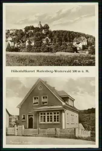 AK Marienberg Westerwald - Privatpension Sanner mit Ort und Kirche 1937 gelaufen