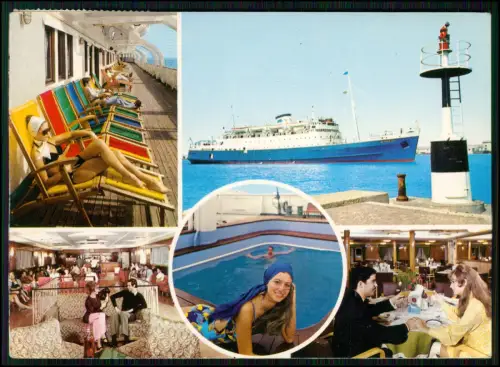 AK - Passagierschiff M.S. Aphrodite Deck Pool Restaurant Salon Mittelmeer Hafen
